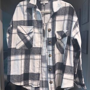 Plaid Button-Up Shirt - Black and White